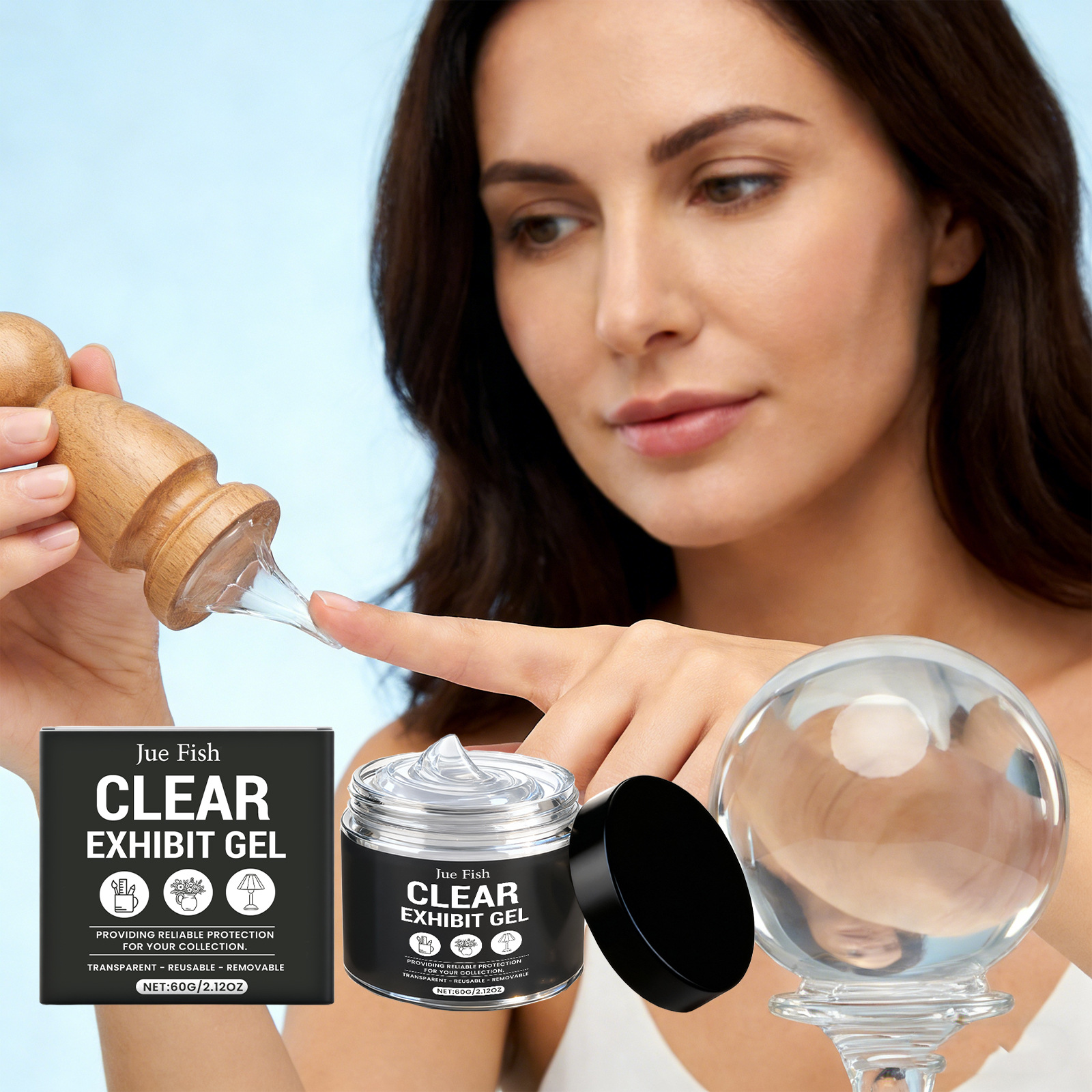 JUE FISH 透明展品胶 花瓶收藏品多材质适配透明牢固稳定无残留