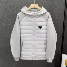 24冬新款男士潮流轻薄款宽松百搭休闲三角印花连帽棉衣