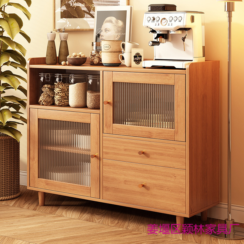 Japanese-Style Sideboard Against the Wall Integrated Solid Wood Color Living Room Tea Cabinet Home Kitchen Storage Cabinet Storage Cabinet