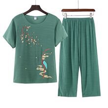 夏季中老年女棉麻睡衣套妈妈装大码凉上衣裤子可外穿家居服