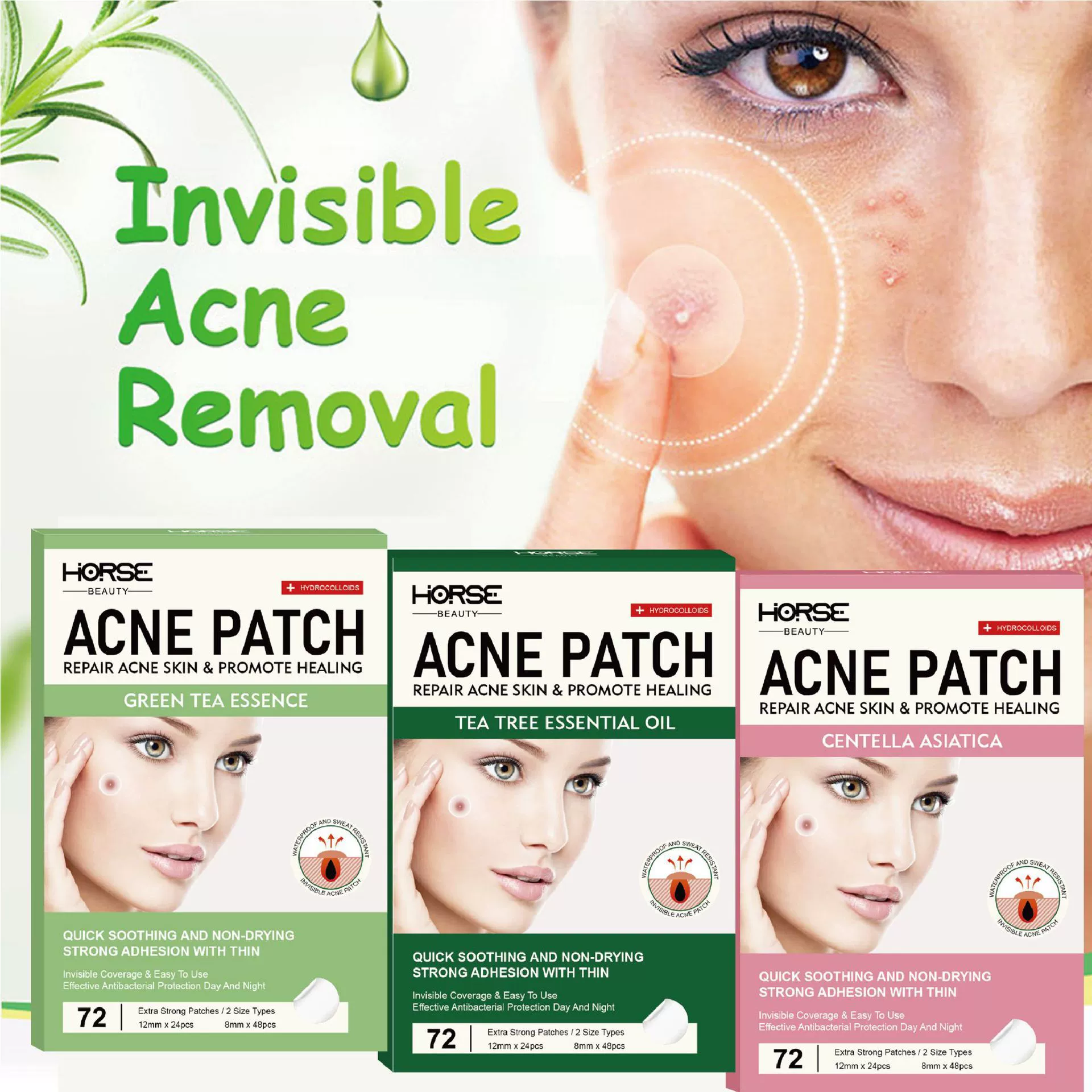 Трансграничный HORSE Juzenia Tea Tree Green Tea Hidden Pimple Patch Чистая наклейка прыщей