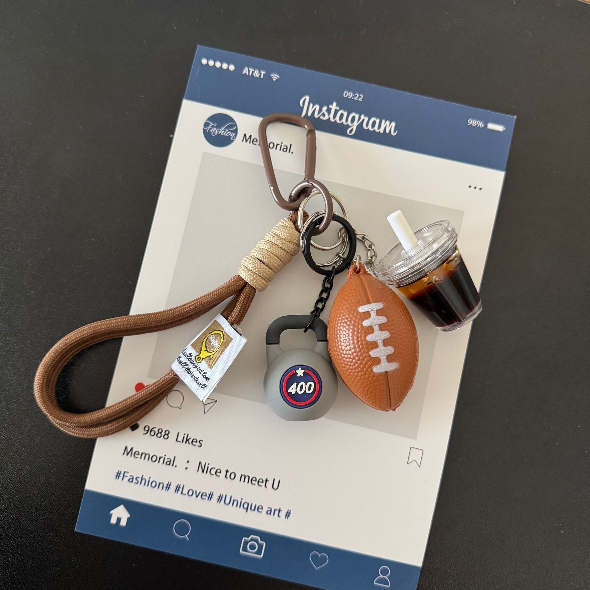 Orange american brown football kettlebell pendant