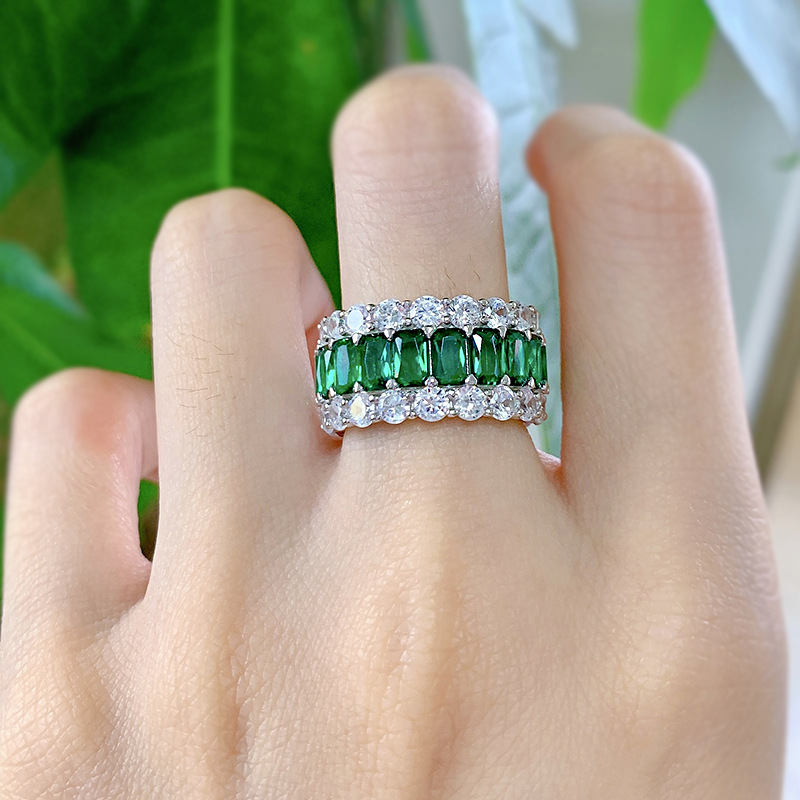 Rectangle Pattern Women'S Gender 925 Sterling Silver Inlay Rectangle Zircon Rings