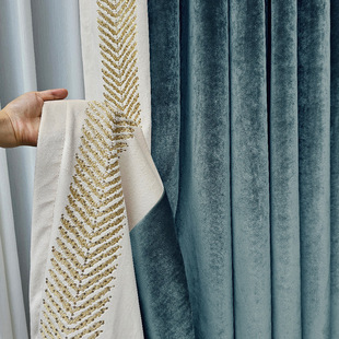 Light Luxury Curtains, High-End Italian Style, High-End Velvet Embroider, Blue Milk Coffee Color, High-End Simple Modern Living Room