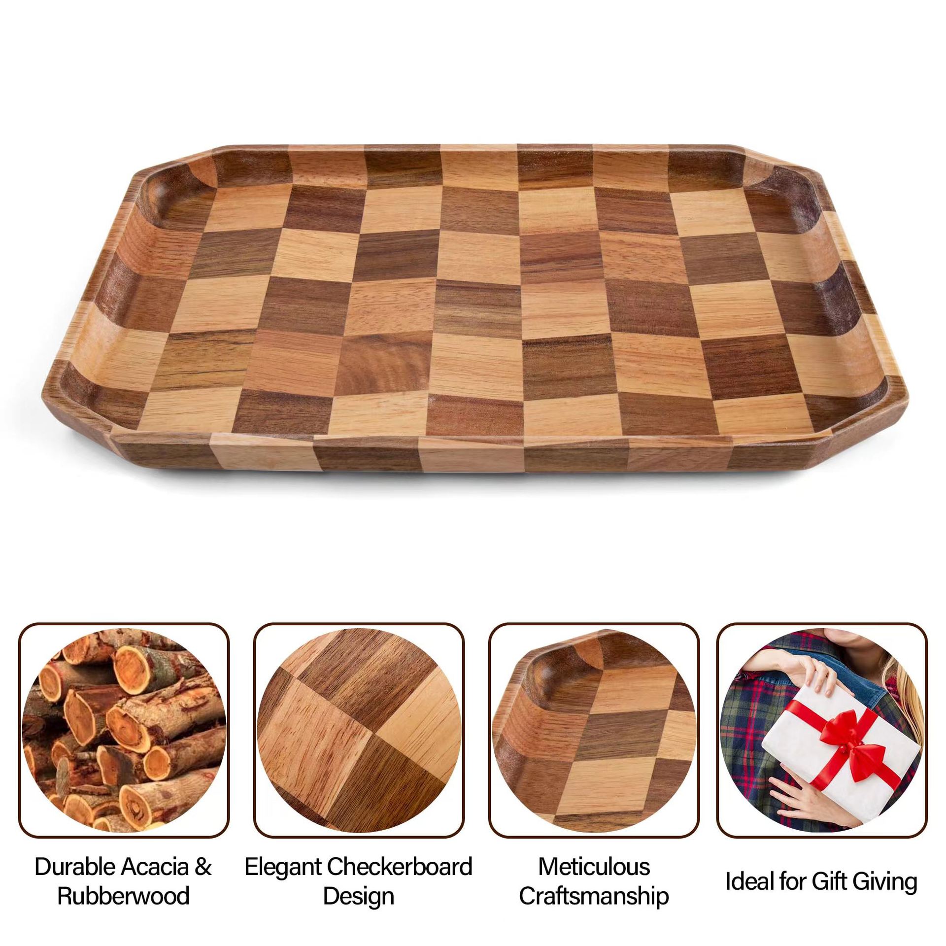 Bandeja de tablero de ajedrez de madera Mesa de la sala de estar Aperitivos Bandeja de almacenamiento de frutas Bandeja de desayuno de hotel Bandeja de té de madera maciza