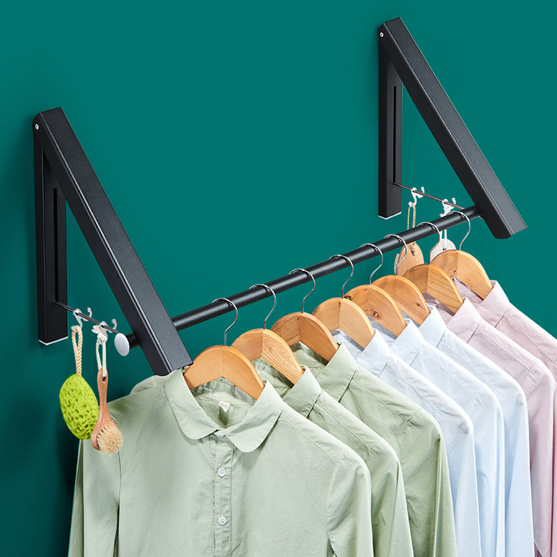 Space Aluminum Punch-Free Invisible Foldableing Clothes Drying Rack Wall-Mounted Clothes Drying Rack Foldableing Retractable Balcony