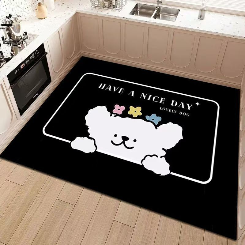 New Diatomaceous Earth Kitchen Floor Mat, Cartoon Design, Stain-Resistant, Water and Oil Absorbent, Full-Cover Kitchen Carpet, Large Area Household Foot Mat