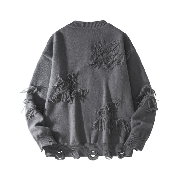 Men's Distressed Knit Sweater - Oversized Lazy Style Pullover With Drop Shoulder, Round Neck, Long Sleeve, Winter Casual Top (White, Black, Gray)_voghion.com