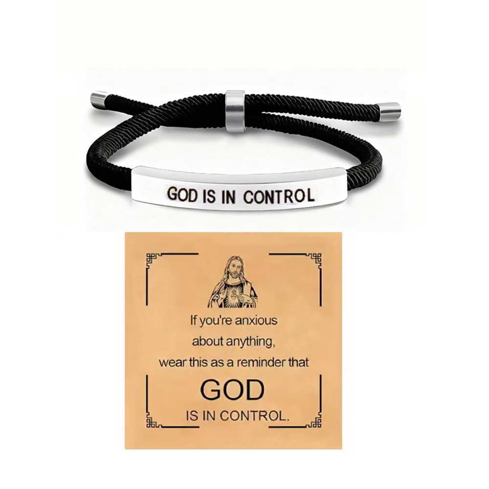 God Is in Control English Letter Motivational Bracelet Versatile Stainless Steel Braided Bracelet Adjustable