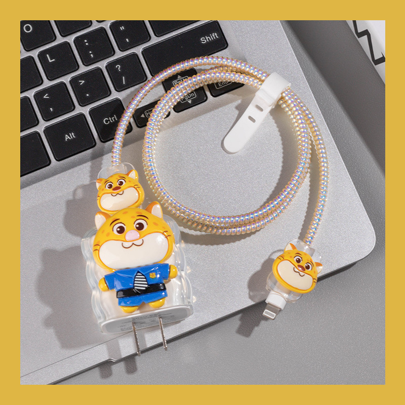 Cartoon lindo cable de datos 20W cabeza de carga rápida caja de cable de datos bobinador de resorte en stock al por mayor