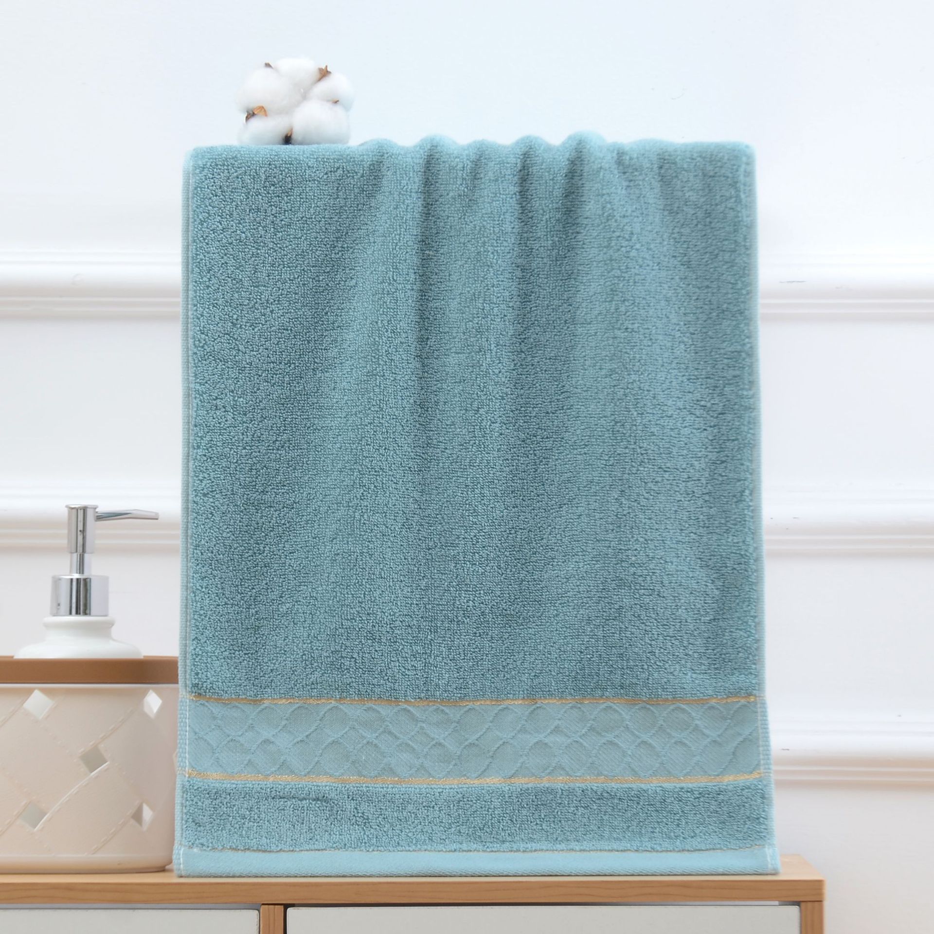 싱글 타월 골드 와이어 스몰 체크 블루