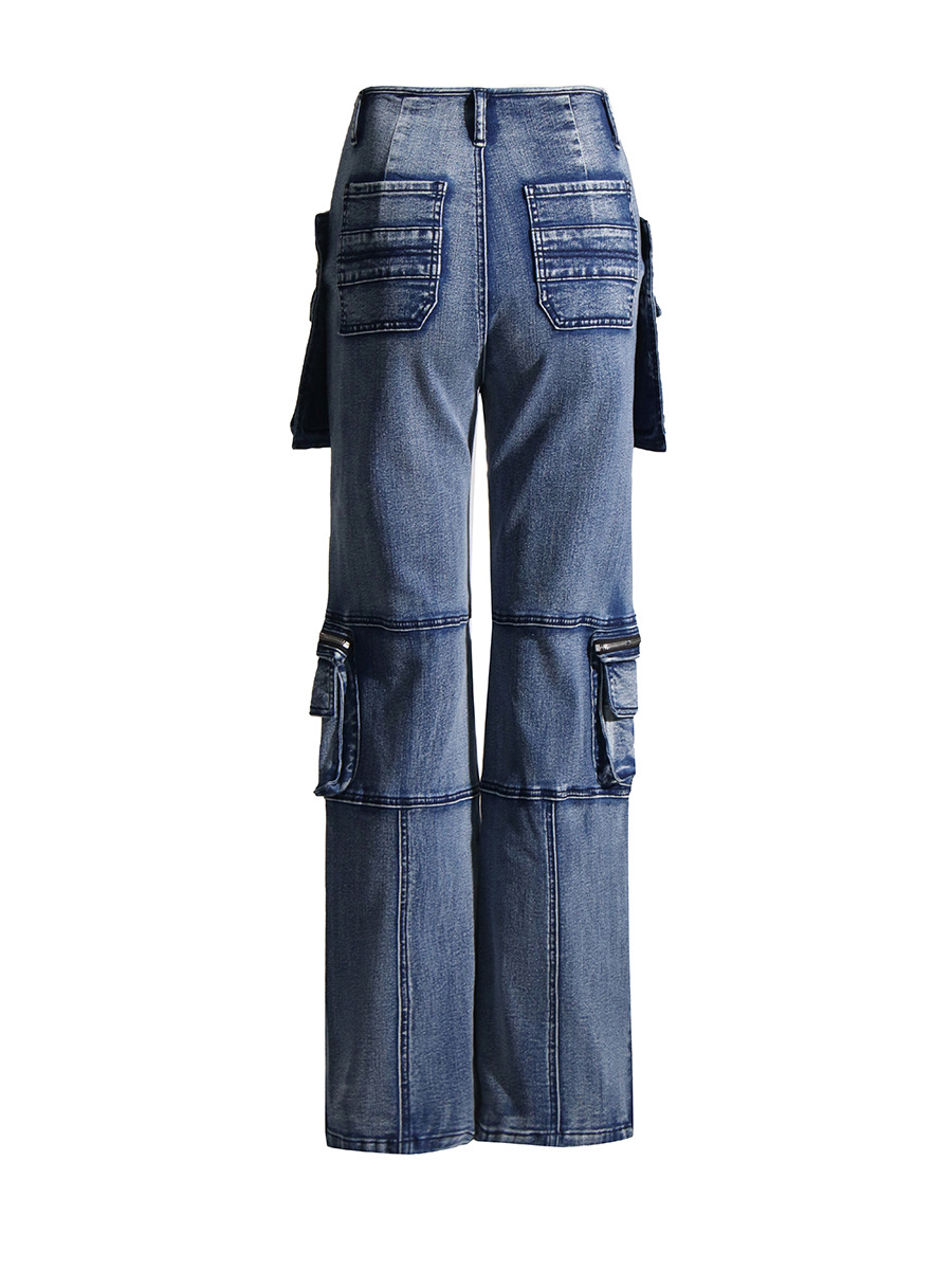 Jeans de Pierna Recta para Mujer, Diseño Primavera 2026, con Bolsillos Grandes y Parches, Pantalones Largos Ajustados, para Comercio Exterior Transfronterizo