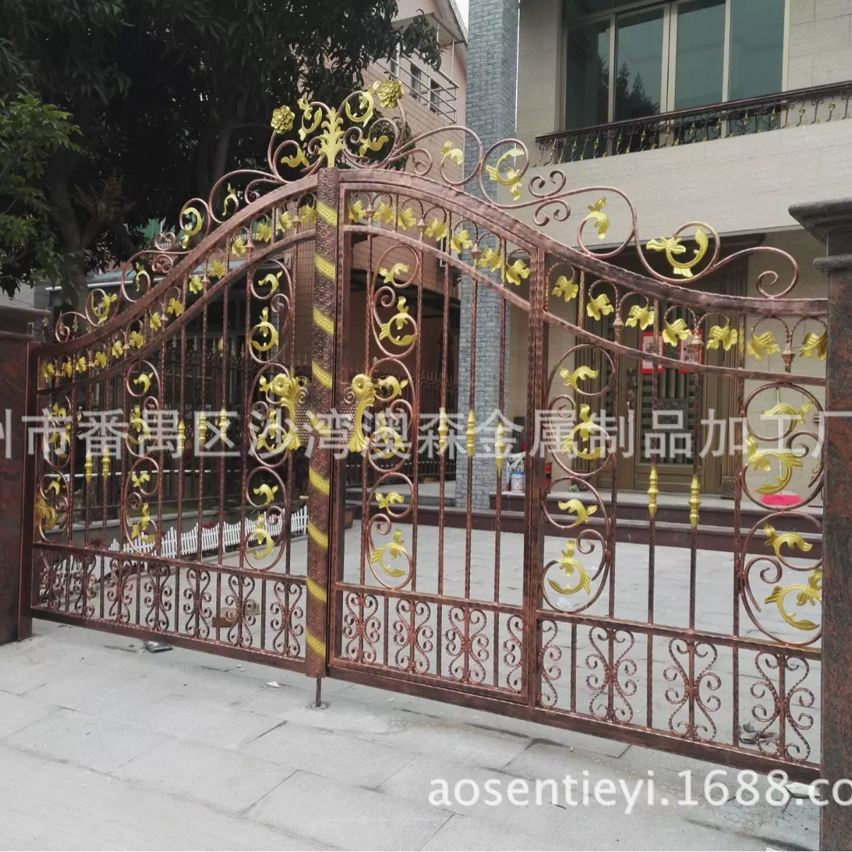 欧式别墅平移铁艺大门红古铜庭院铁艺复古纯手工锻打门电动门