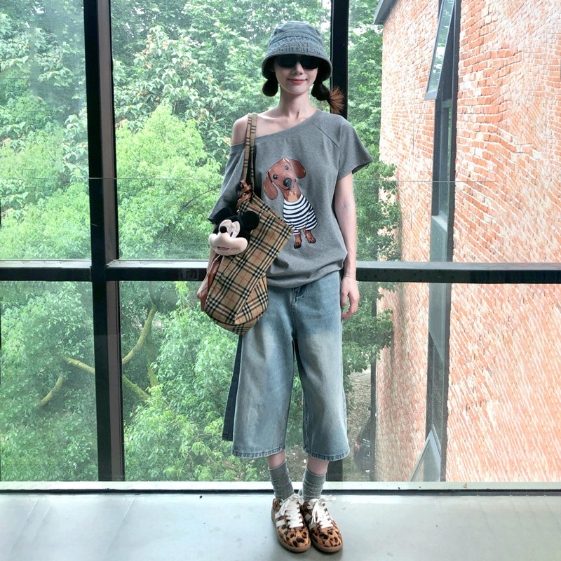 Vintage Cropped Jeans for Women, New Summer Style, High-Waisted, Loose-Fitting, Thin Summer Wide-Leg Shorts for Petite Figures