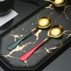 Stainless steel spoon, trendy creative Korean-style cute children's spoon, household Western-style tablespoon, wide handle, long handle, size 3 round spoon