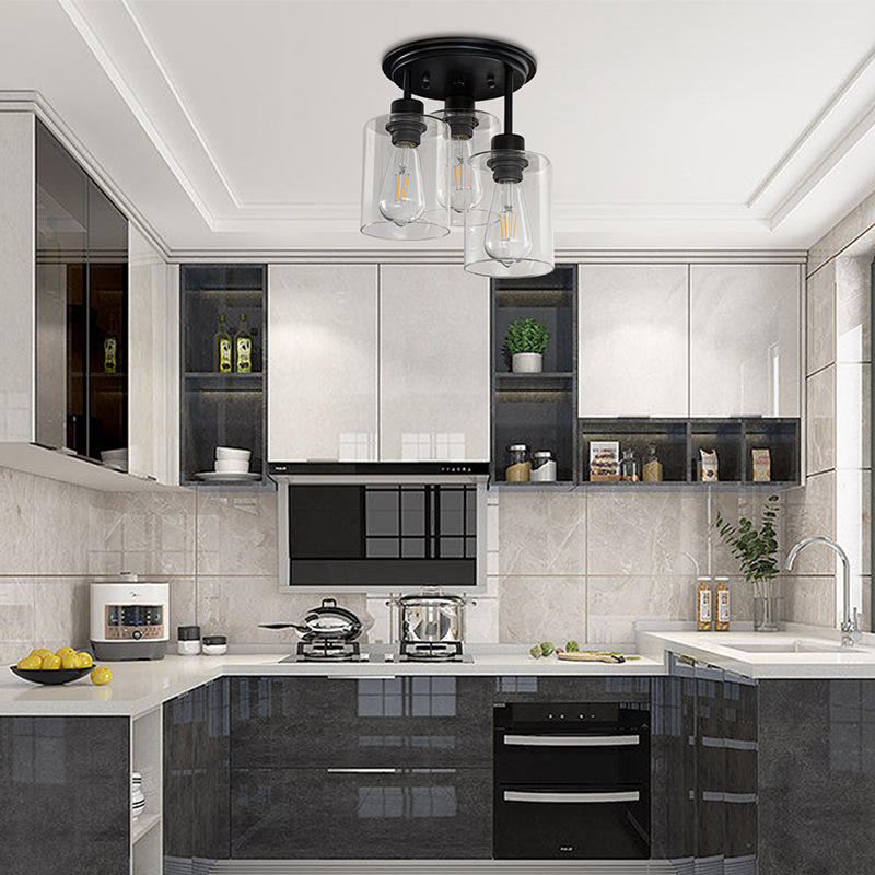 Cross-border simple customs clearance glass metal ceiling lamp household kitchen corridor decorative lamp transparent glass ceiling lamp