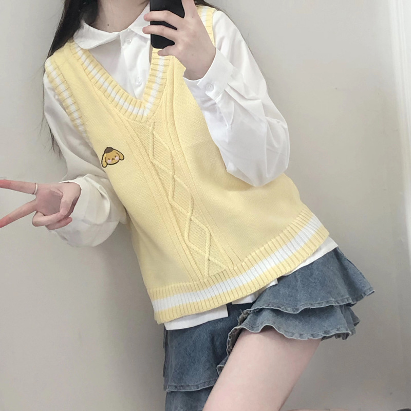 Pudín de Perro bordado de Primavera y Otoño Nueva JK Chaleco de punto de las mujeres chaleco overwear flojo estilo de la Universidad dulce suave glutinoso image 2