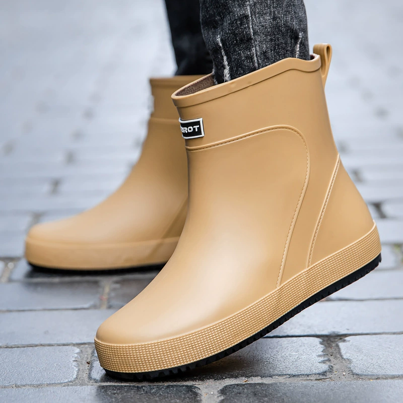 Резиновые сапоги на флисовой подкладке, мужские повседневные рабочие Нескользящие водонепроницаемые ботинки, мужские непромокаемые сапоги для мойки автомобилей, рыбалки, износостойкие резиновые сапоги, кухонная резиновая обувь
