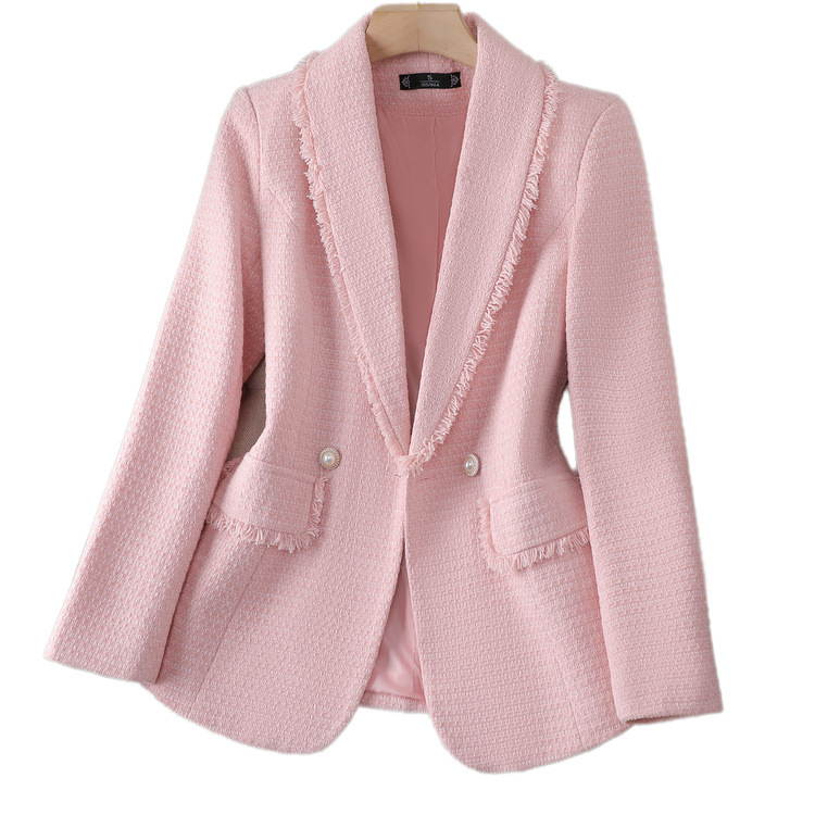 Chaqueta de Traje de Tweed para Mujer de Poliéster Ajustado