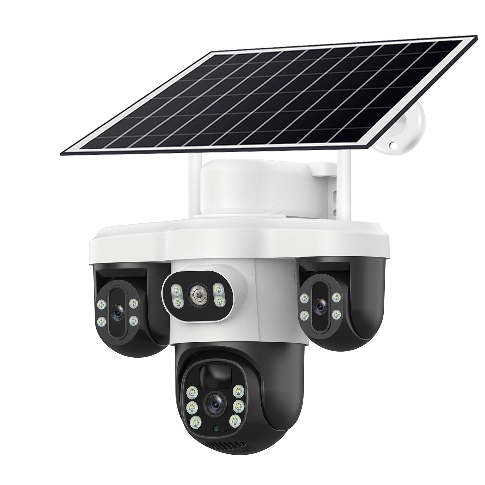 三摄像头三镜头三目太阳能监控摄像头三云台旋转4G低功耗防水无