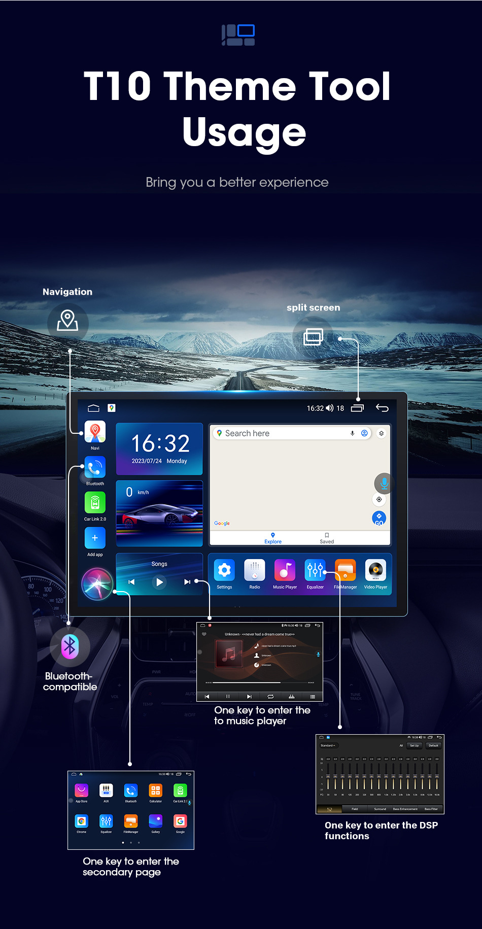 Source Factory 13inch Car Android Navigation Universal Device with 2K Large Screen Supports 360 Panoramic View and Wireless Carplay