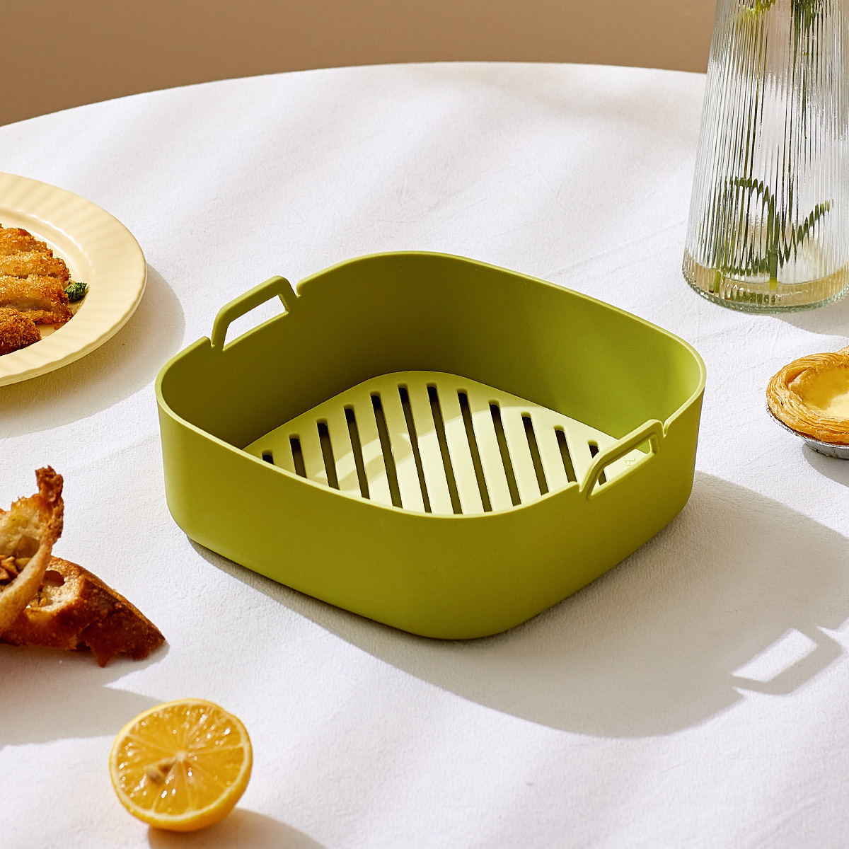 녹색 부엌 공기 프라이어 실리콘 그릇 (사각형)