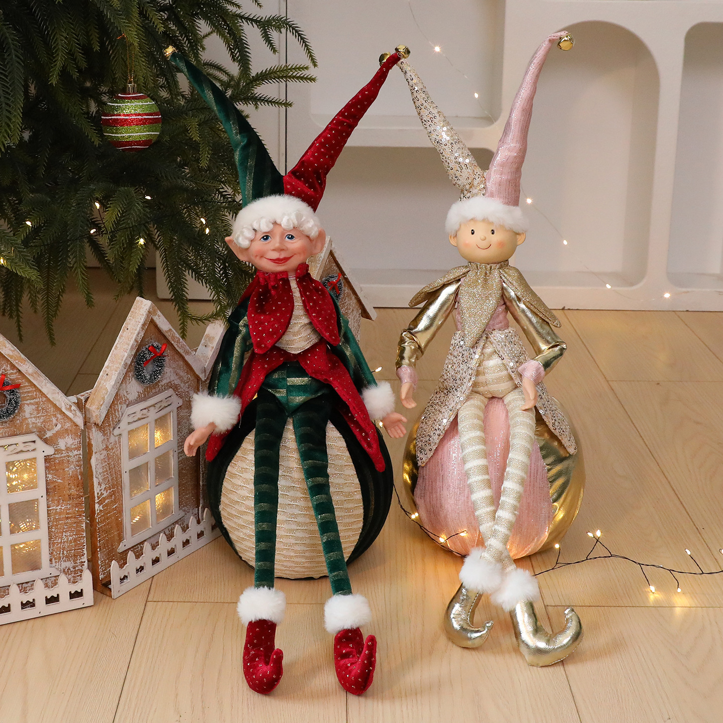 Shengyuan nuevo producto de Navidad rojo y verde bola de Navidad muñeca elf decoración decoración de árbol de Navidad decoración de ventanas de hotel