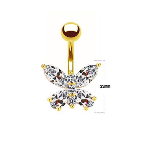 Gaibei European and American cross-border sweet butterfly navel ring, fashionable and light luxury girl butterfly pendant navel ornaments pierced navel ring