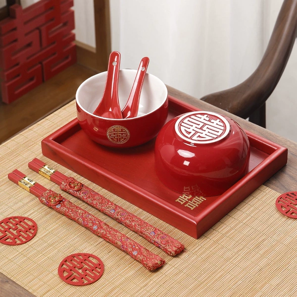 A pair of Jihong bowls (Jinxi) + small square plates