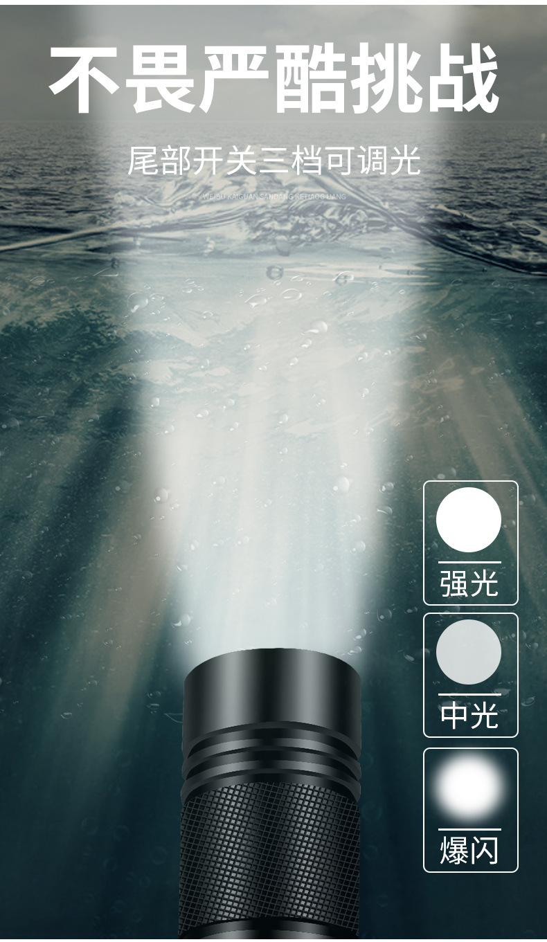 Deep waterproof flashlight strong light long-range super bright professional outdoor long endurance sea rechargeable led diving