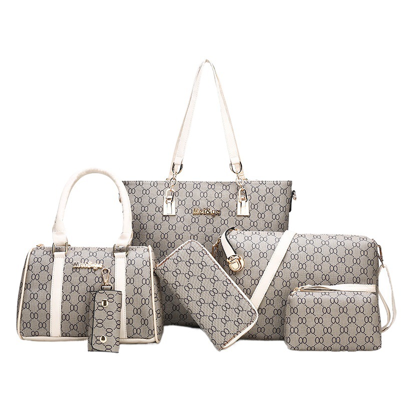 2024 Four Seasons Women's Bag New Arrival Hand-held Shoulder Crossbody Mother-child Bag Printed Six-piece Set Middle-aged Women's Bag Set