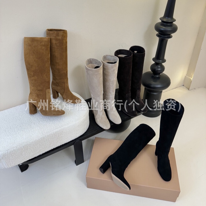 25 New Retro Suede Chunky High Heel Elastic Boots High Boots Long Boots Slouch Boots Retro Slim Boots Riding Boots