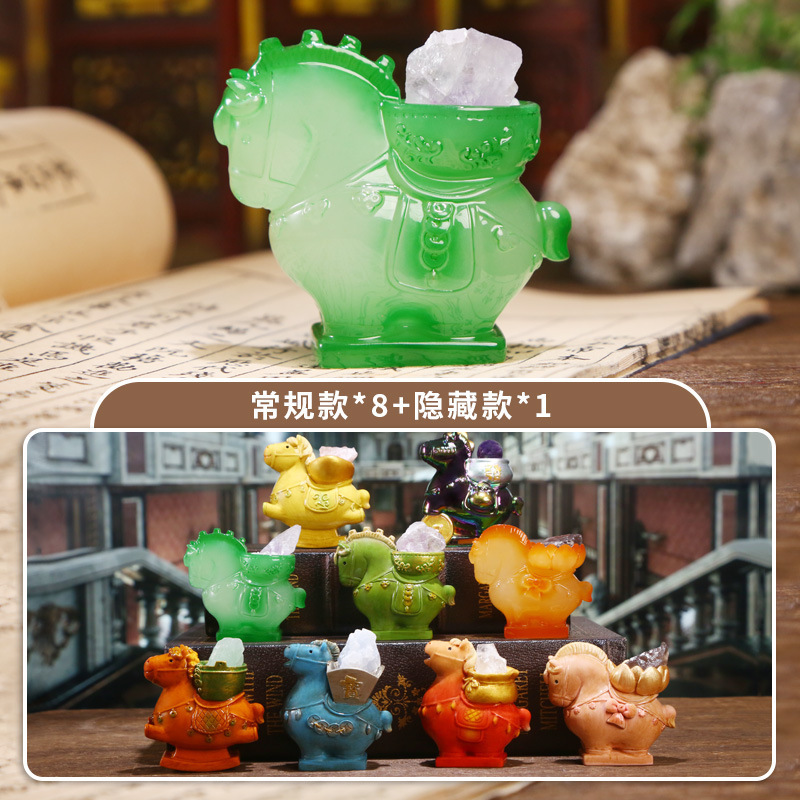 创意小马带水晶树脂摆件萌趣造型家居客厅工艺品桌面装饰招财礼品