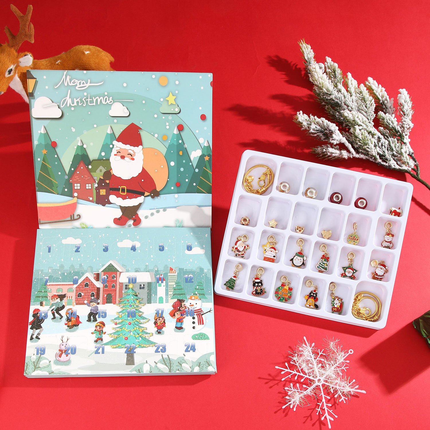 Jewelry & Accessories Christmas diy bracelet beaded gift box gold jewelry set calendar advent Christmas cartoon New Year gift_voghion.com