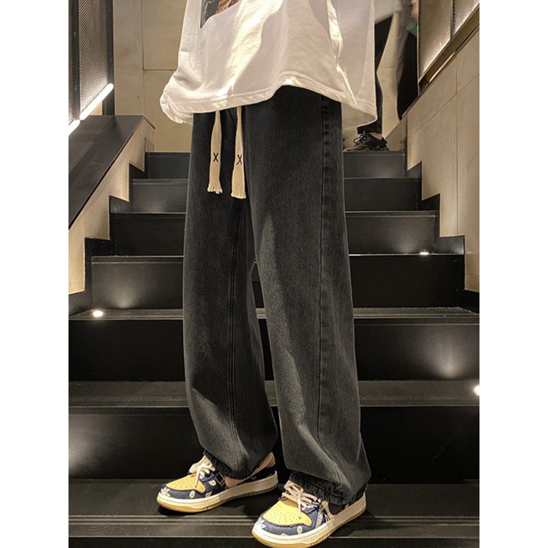 Solid Color Retro Jeans Spring and Summer Straight Loose Trendy Wide Leg American Style High Street Youth Casual Long Pants Men