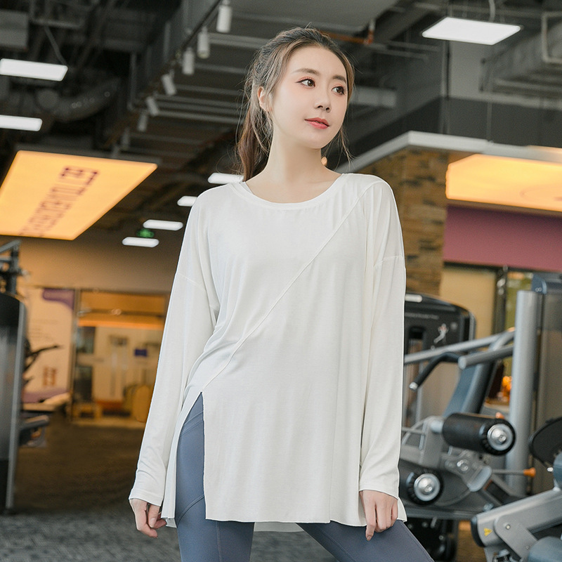 plus size Long Sleeve Yoga Wear T-shirt Women's chubby girl Autumn and Winter Split Running Wear 200 Jin Fitness Loose Sports Jacket