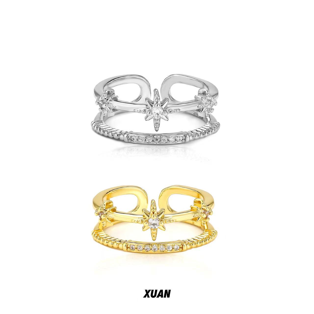 Korean Style Ins-Inspired Zircon Light Luxury High-End Fashion Niche Design Open-Ended Non-Fading Ring for Women