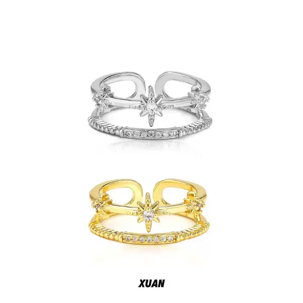 Korean Style Ins-Inspired Zircon Light Luxury High-End Fashion Niche Design Open-Ended Non-Fading Ring for Women