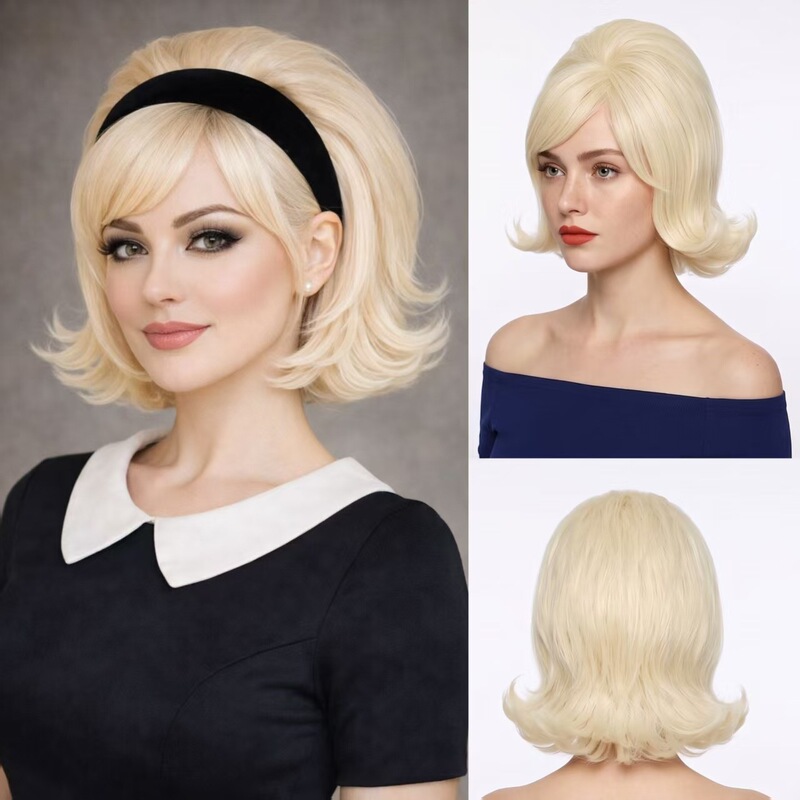 Cross-border 80s retro women's fashion fluffy white short curly wig for holiday parties and performances Cross-border 80s retro women's fashion fluffy white short curly wig for holiday parties and performances
