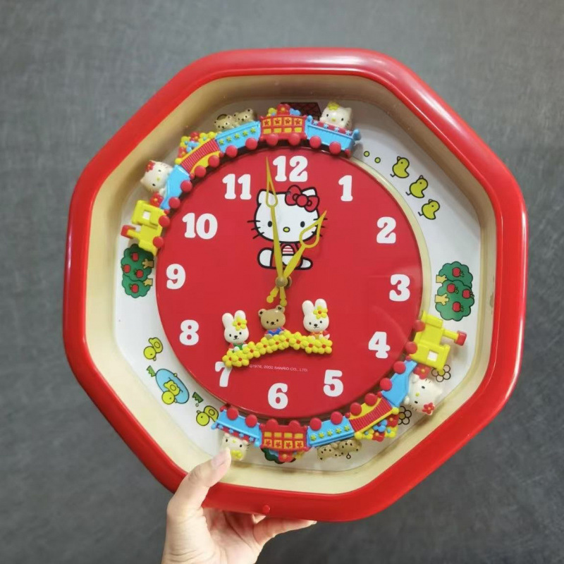 HelloKitty小火车玩具挂钟质量时钟创意玩具kt猫挂钟可爱客厅塑料|undefined