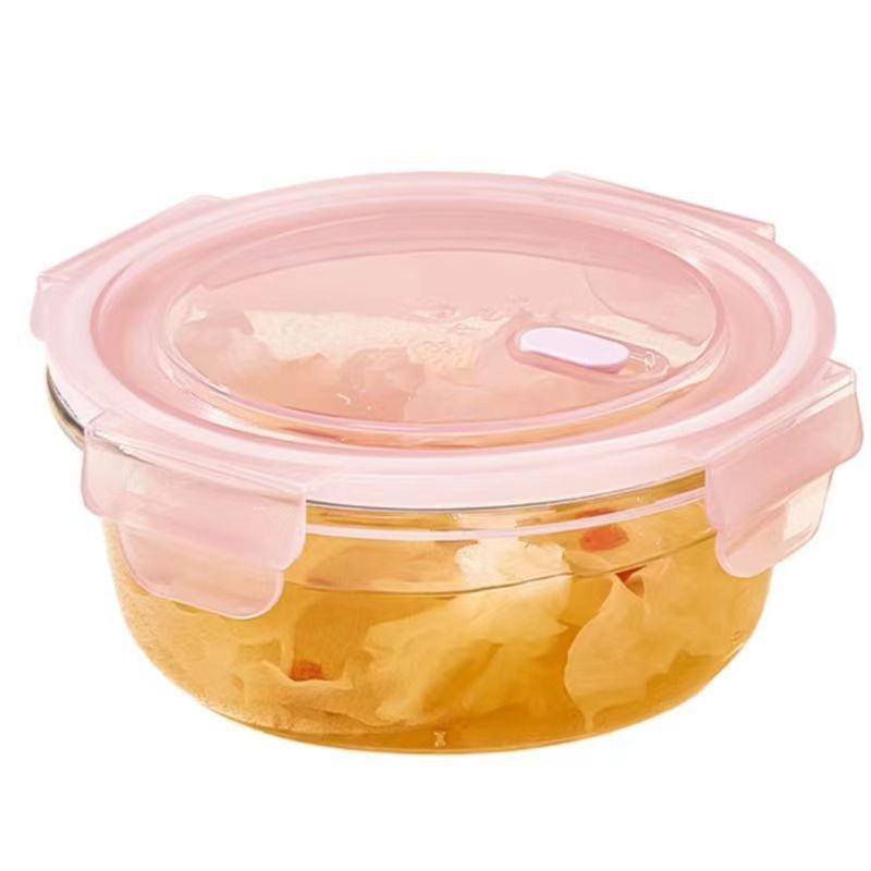 Caja de almuerzo de vidrio redondo de alto borosilicato que se puede calentar por microondas, tazón de vidrio, caja de almuerzo de gran tamaño