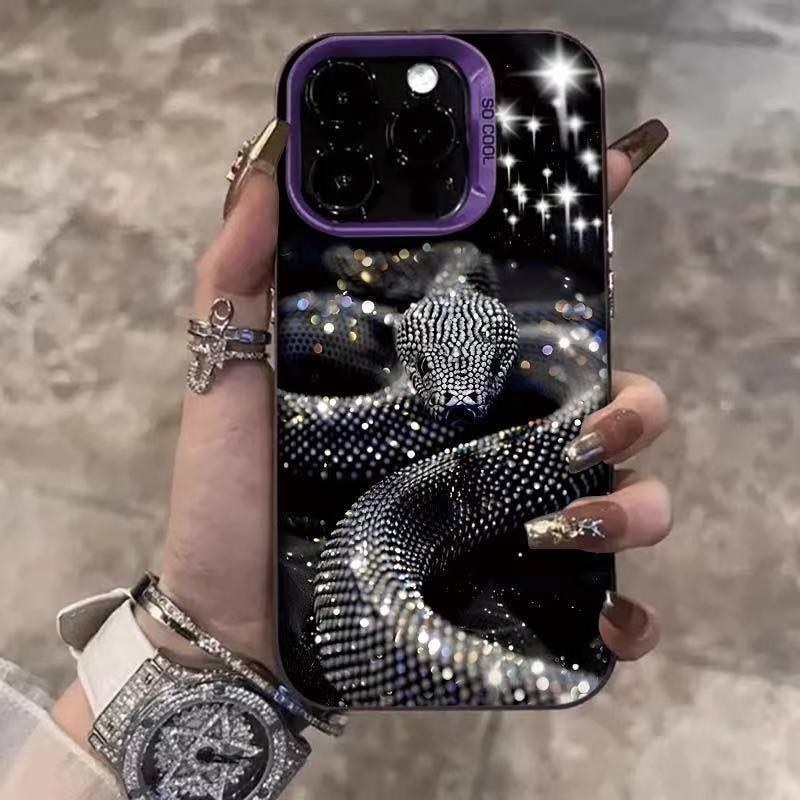 Nueva serpiente negra brillante para iPhone 16 funda para teléfono móvil Apple 15promax/14 Europa y América 13pro12 transfronterizo