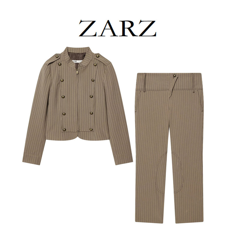 Zarz Self-Made European and American Style New Women's Fashion Stylish Striped Slim-Fit Blazer and Fine Striped Capri Pants
