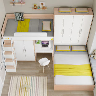 Children's Bed Bunk Bed Integrated Bed Multi-functional Combination Staggered Small Apartment Wardrobe Double-layer Child-mother High-low Bed