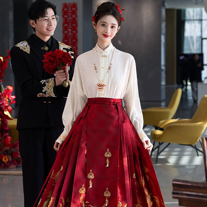 Конская юбка костюм 2025 новый китайский стиль обручальное платье невеста национальный стиль тост ханьский костюм свадебный костюм женский костюм