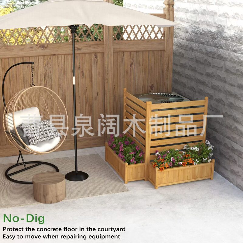 Wooden Fence Guardrail Partition Decoration Courtyard Air Conditioning Fence Shielding Outdoor Wooden Privacy Screen with Flower Pot Box