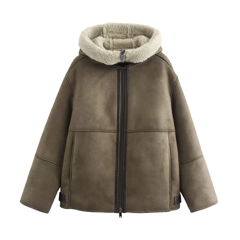 Autumn and Winter New Women's Clothing European and American Style French Design Fashionable Thickened Hooded Double-sided Long-sleeved Jacket Cotton-padded Jacket