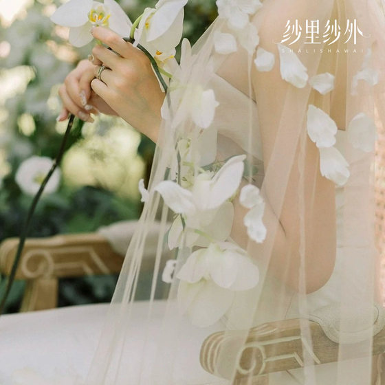 2024 new veil original super fairy retro flower tail veil bridal wedding dress accessories photo props