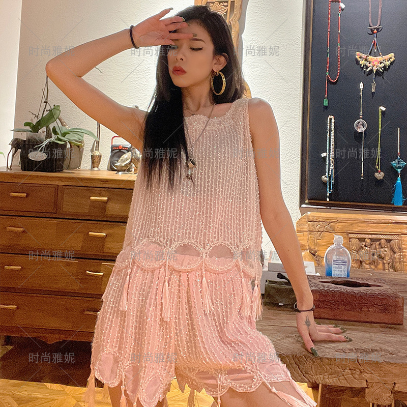 Fashion Yanni original new elegant socialite beaded top lace tassel heavy industry handmade beaded vest female fashion