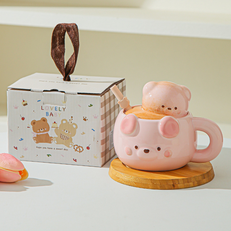 Regalo de cumpleaños para chicas adorables osos tazas de café de agua de alto valor de cerámica regalo de mano